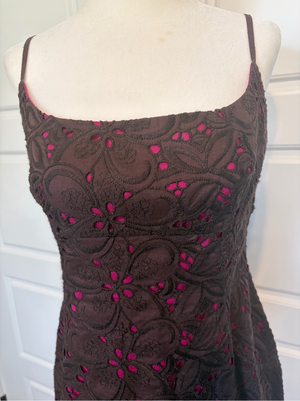 Ann Taylor Brown & Pink Floral Eyelet Slip Dress - Size 6 Petite